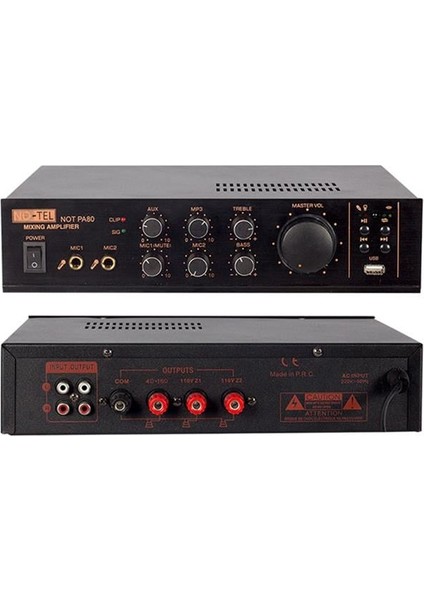 No-Tel 80 W Usb-Sd-Bluetooth 70-100 V 2 Mik. Giriş Trafolu Anfi NOT-PA80