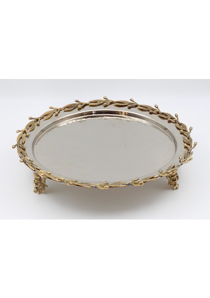 Gümüş Kaplama Bakır Yapraklı Yuvarlak Tepsi fiyatları