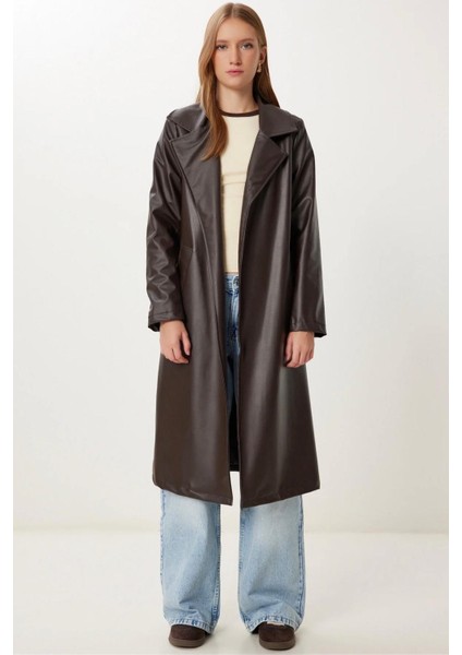 Kuşaklı Astarlı Deri Uzun Trenç Pardesü fiyatları