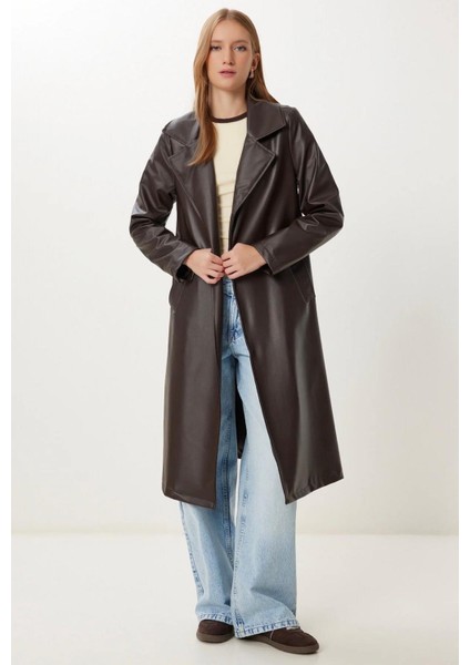 Kuşaklı Astarlı Deri Uzun Trenç Pardesü modelleri