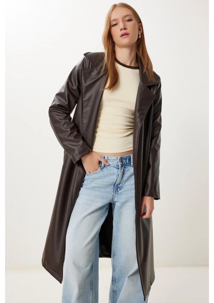 Kuşaklı Astarlı Deri Uzun Trenç Pardesü fırsatları