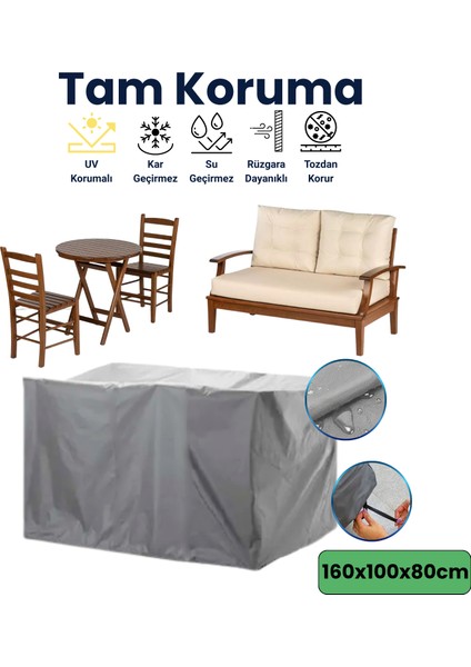 Gri 160X100X80 Dış Mekan Mobilya Koruma Örtüsü Bahçe Mobilya Örtüsü Su ve Toz Geçirmez