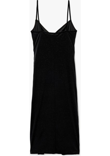 Simli Ip Askılı Drapeli Kruvaze Yaka Midi Slip Kadife Abiye Elbise fiyatları