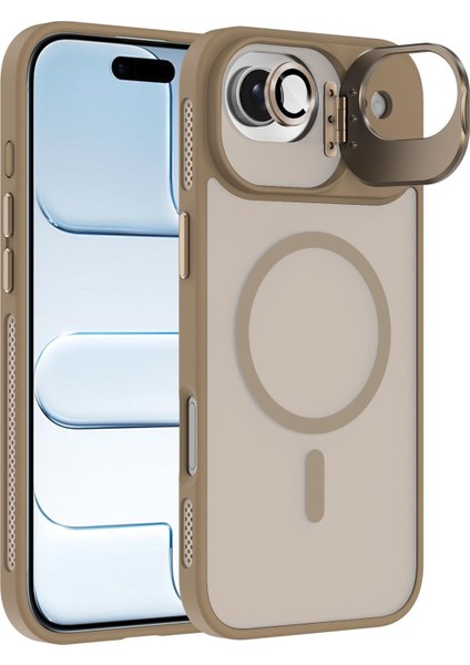 Apple iPhone 17 Air Lens Hediyeli Kapak Kamera Korumalı Wireless Şarj Özellikli Standlı Premium Kılıf - Çöl Titanyum fiyatları