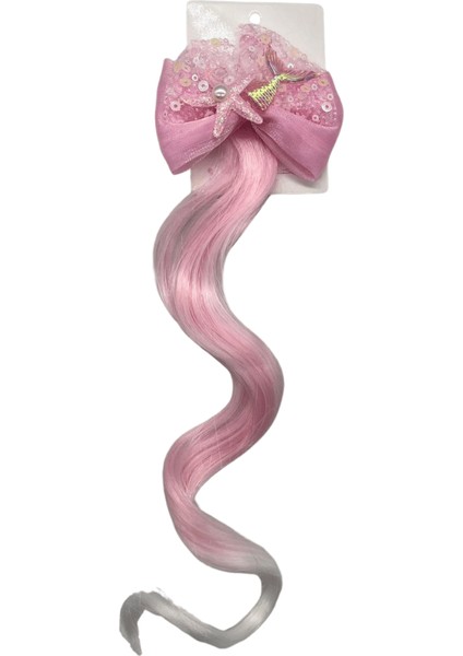 Peruk Saç Tokalı Uzun Deniz Kızı Modeli Pullu Pembeli Çıtçıtlı Toka 38CM fiyatları