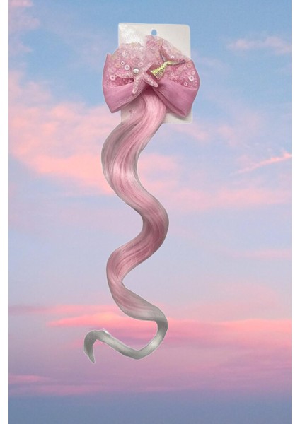 Peruk Saç Tokalı Uzun Deniz Kızı Modeli Pullu Pembeli Çıtçıtlı Toka 38CM indirimleri