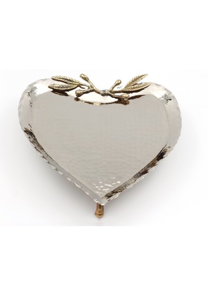 Gümüş Kaplama Bakır Kalp Modelli Tepsi