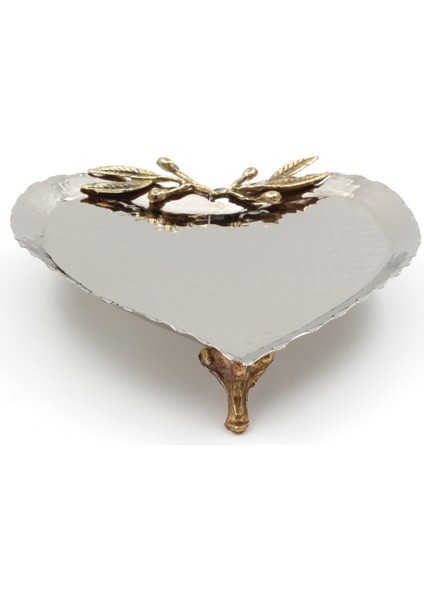 Gümüş Kaplama Bakır Kalp Modelli Tepsi fiyatları