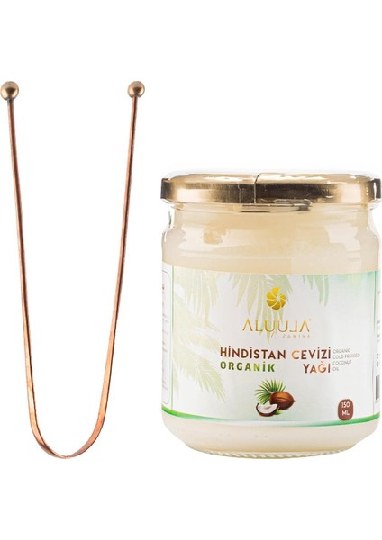 Oil Pulling (Yağ Çekme) Seti: Bakır Dil Temizleyici & Hindistan Cevizi Yağı