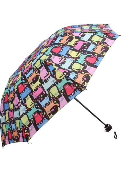 Renkli Kedi Desenli 8 Telli Manuel Rüzgara Dayanıklı Şemsiye modelleri