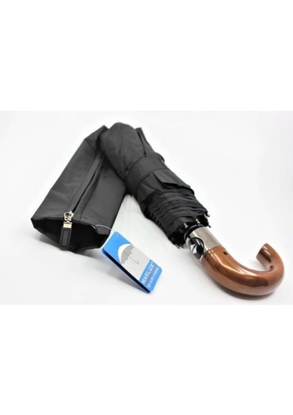 Kısa Bastonlu Otomatik Erkek Şemsiye, Siyah, 10 Tel, Şık ve Kullanışlı