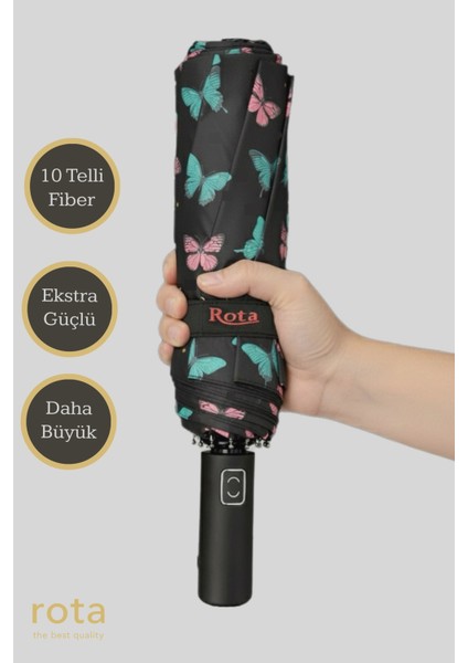 10 Telli Fiber Tel Otomatik Açılır Kapanır Şemsiye Siyah