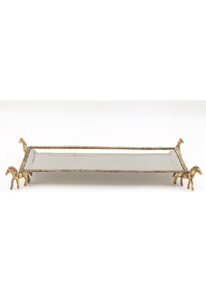 Gümüş Kaplama Bakır At Motifli Tepsi