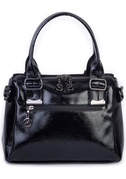 1455 Kadın Taşlı El ve Omuz Çantası Siyah Rugan modelleri