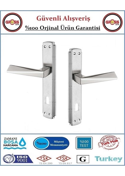 İç Oda Kapı Kolları - Nikel Kaplama - 1 Takım Ön ve Arka