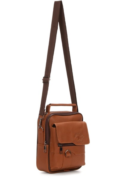 Erkek Taba Suni Deri Telefon Bölmeli Çapraz El ve Omuz Çantası NEWPOLO378