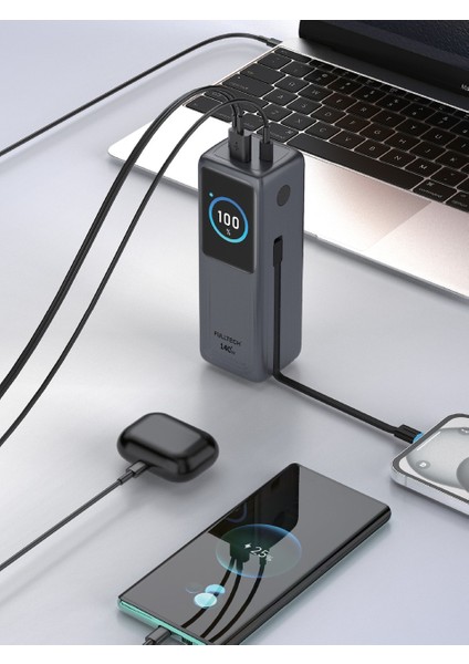 FP34 140W 30.000MAH Akıllı Ekranlı Hızlı Şarj Powerbank | 2xusb-C & Dahili Kablo | 4 Cihaz Eşzamanlı Şarj modelleri