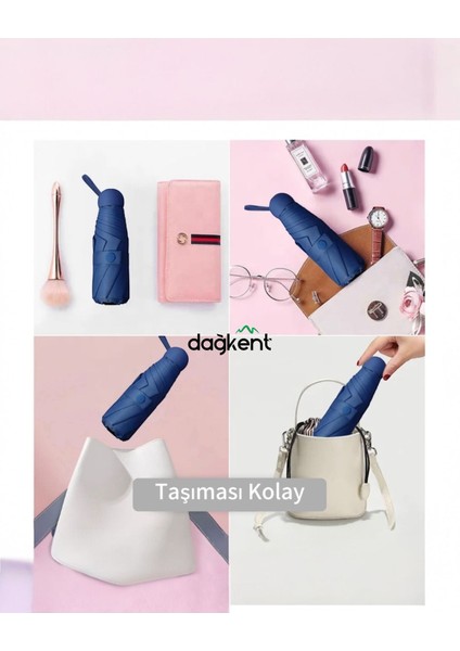 Mavi Renkli Özel Kapsüllü Pratik Şemsiye, Hafif ve Dayanıklı Tasarım