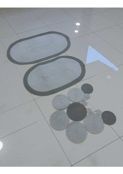 Banyo Paspas Seti 3'lü El Yapımı Oval (60X100, 50X90, 51X60 Cm) | Modern Tonlar Dekoratif Paspas fiyatları