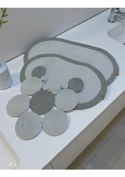 Banyo Paspas Seti 3'lü El Yapımı Oval (60X100, 50X90, 51X60 Cm) | Modern Tonlar Dekoratif Paspas modelleri