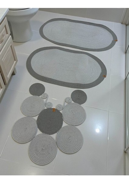 Banyo Paspas Seti 3'lü El Yapımı Oval (60X100, 50X90, 51X60 Cm) | Modern Tonlar Dekoratif Paspas fırsatları