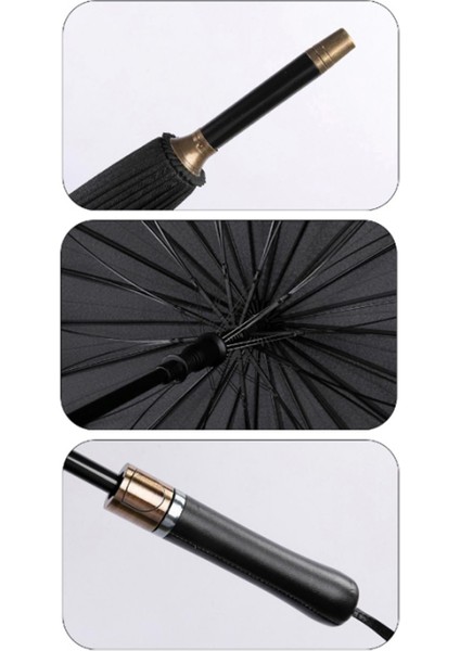 Rüzgarlı Havalara Dayanıklı, Şık 24 Tel Fiber Lüks Şemsiye Siyah fırsatları