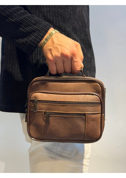Erkek Hakiki Deri Yatay Kahverengi Orta Boy El Çantası