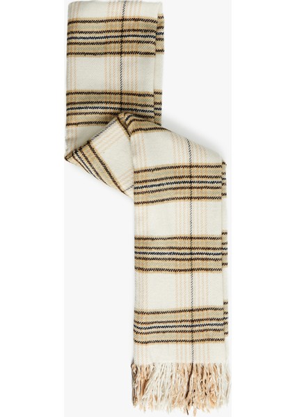 Püsküllü Ekoseli Uzun Atkı