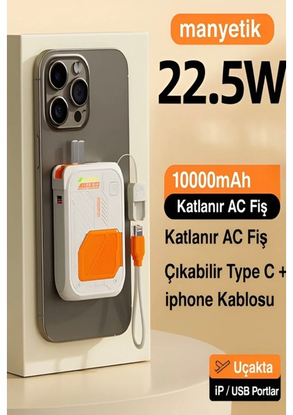 5'in 1 Pd 22.5W Hızlı Şarj Powerbank - 10000MAH, Kablolu ve Kablosuz Standlı Çoklu Fişli Şarj Cihazı indirimleri