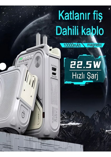 5'in 1 Pd 22.5W Hızlı Şarj Powerbank - 10000MAH, Kablolu ve Kablosuz Standlı Çoklu Fişli Şarj Cihazı