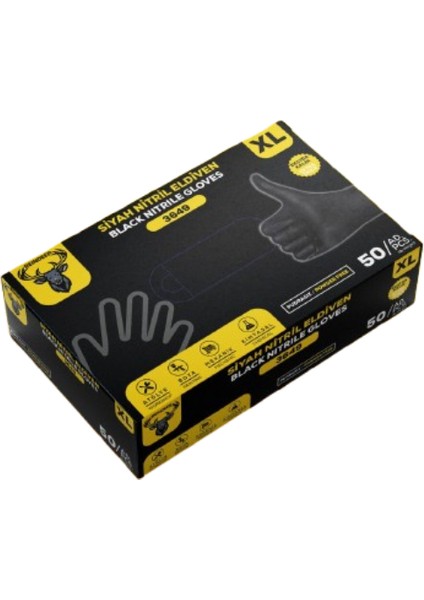 Reınder Dokulu Siyah Nitril Eldiven Xl (50 Pcs)
