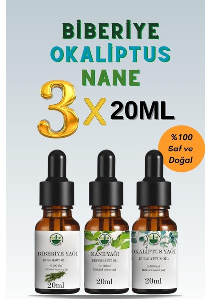 Okaliptus – Biberiye – Nane Uçucu Yağ Seti 3’lü | 20 ml | %100 Saf