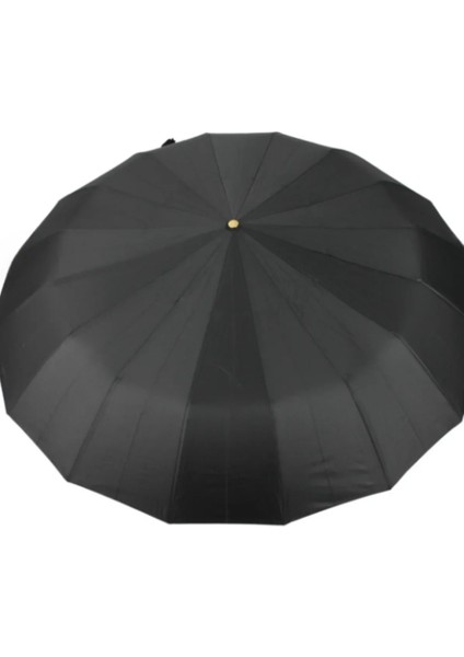 Tam Otomatik Siyah 16 Telli Erkek Şemsiye, Dayanıklı ve Geniş Korumalı
