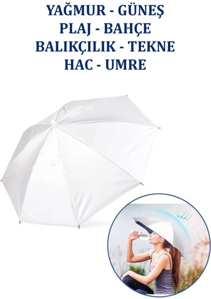 Yazlık Kafa Şemsiyesi, Gölgelik ve Plaj Koruyucu, Beyaz Renk