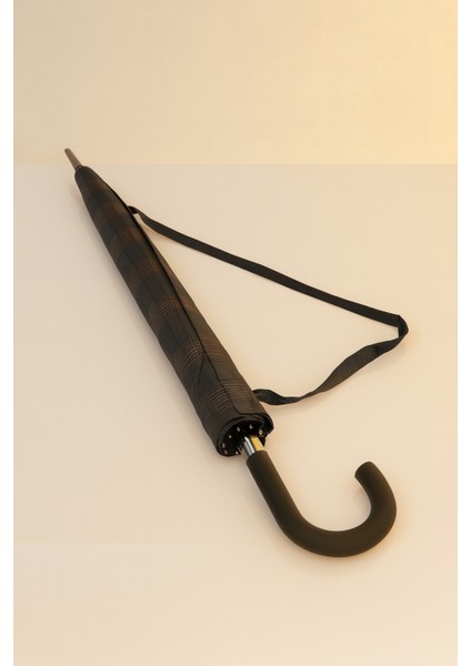 Dayanıklı Ekose Şemsiye, Rüzgara Karşı Güçlü ve Şık Tasarım, Kahverengi