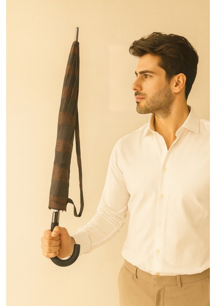 Dayanıklı Ekose Şemsiye, Rüzgara Karşı Güçlü ve Şık Tasarım, Kahverengi fırsatları