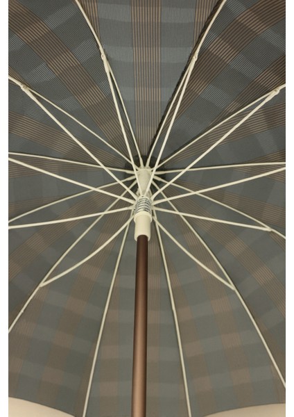 Dayanıklı Ekose Şemsiye, Rüzgara Karşı Güçlü ve Şık Tasarım, Kahverengi