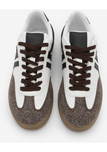 Kadın Sneaker Bağcıklı Düz Taban Spor Ayakkabı Tiyone Kahverengi