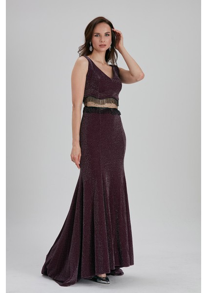 Abiye Elbise Püskül Detaylı Mor Abiye Elbise 36750MOR modelleri