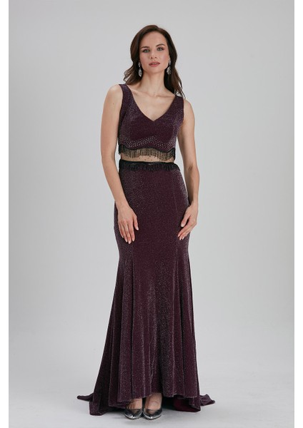 Abiye Elbise Püskül Detaylı Mor Abiye Elbise 36750MOR fırsatları