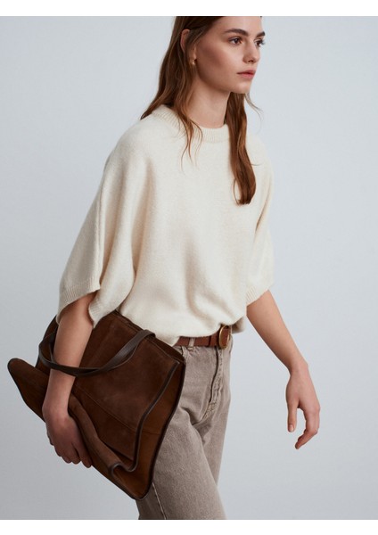 10843 Yün Karışımlı Yarasa Kollu Triko Kazak-Ekru fırsatları