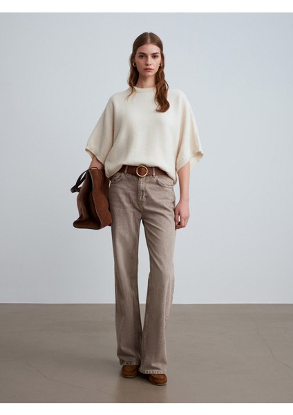 10843 Yün Karışımlı Yarasa Kollu Triko Kazak-Ekru indirimleri