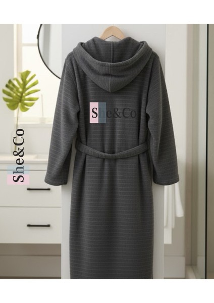 Antrasit Kapüşonlu Fitilli Dokuma Pamuklu Erkek Bornoz - Yumuşak Dokulu fiyatları