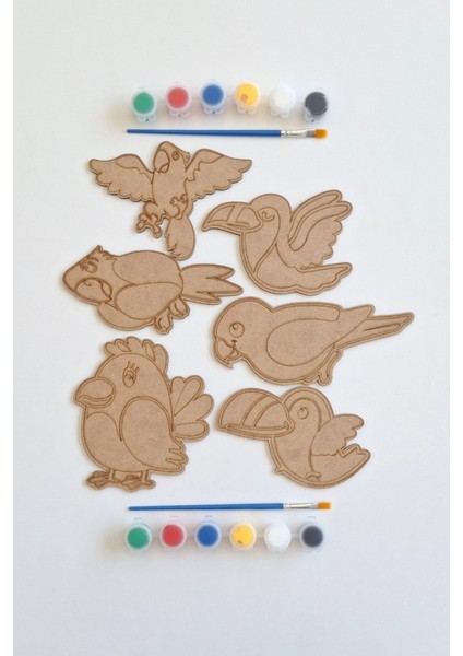 Çocuklar Için 6 Parça Renkli Kanatlı Hayvanlar Ahşap Boyama ve Aktivite Seti