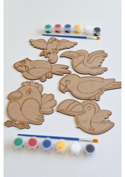 Çocuklar Için 6 Parça Renkli Kanatlı Hayvanlar Ahşap Boyama ve Aktivite Seti fiyatları