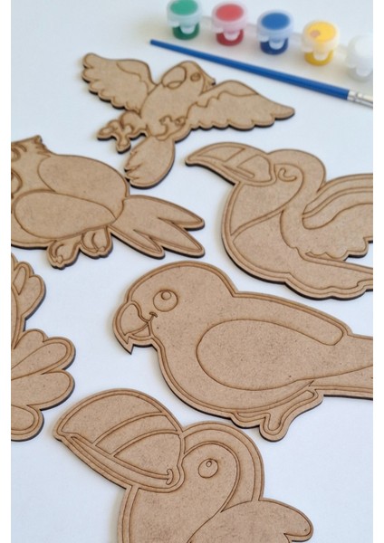 Çocuklar Için 6 Parça Renkli Kanatlı Hayvanlar Ahşap Boyama ve Aktivite Seti modelleri