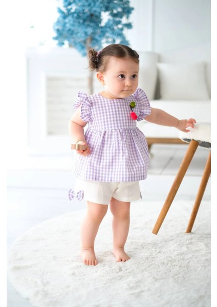 Cherry Ekose Kiraz Detaylı Kız Bebek Ikili Takım modelleri