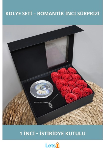 Romantik Gül ve Istiridye Inci Kolye Hediye Seti