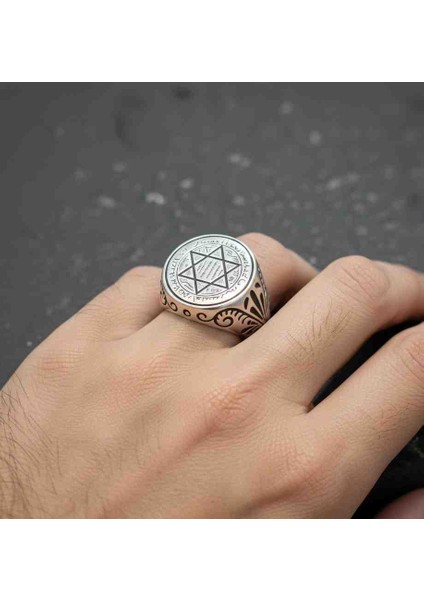 Mistik Süleymanın Mührü Model, Tılsım Detaylar, 8.80 gr Ağırlığında, Iç Çap 20 mm 925 Ayar Gümüş Yüzük fiyatları