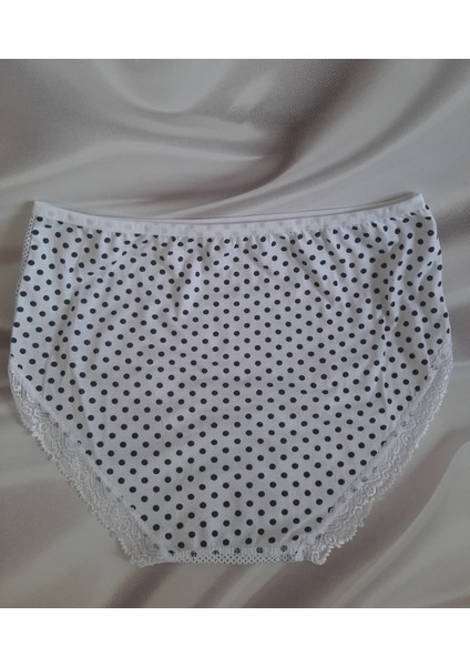 Beyaz Üzerine Siyah Puantiyeli %100 Pamuk Yüksek Bel Büyük Beden Tutku Bato Kadın Külot